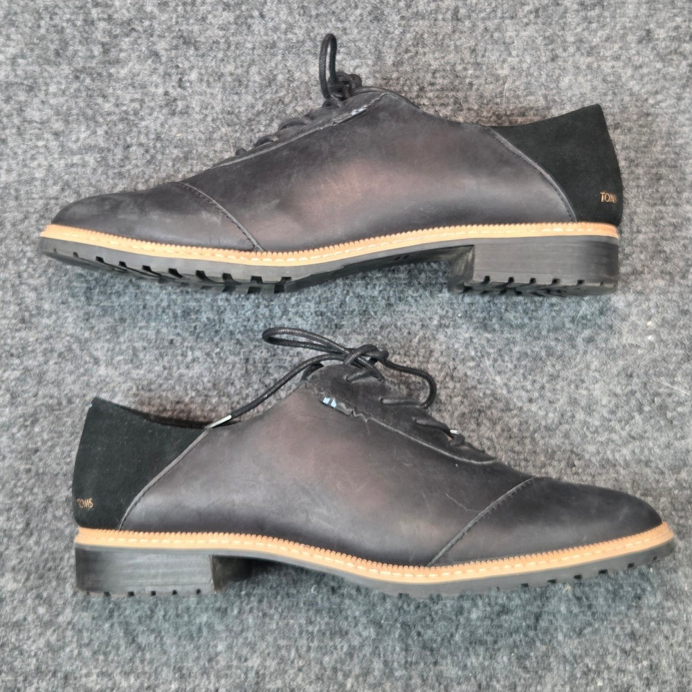 TOMS Oxford Shoes Womens 9 Black Leather Suede Cap Toe Lace Up 10014158